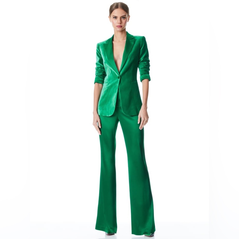 Breann Velvet Roll-Cuff Fitted Blazer